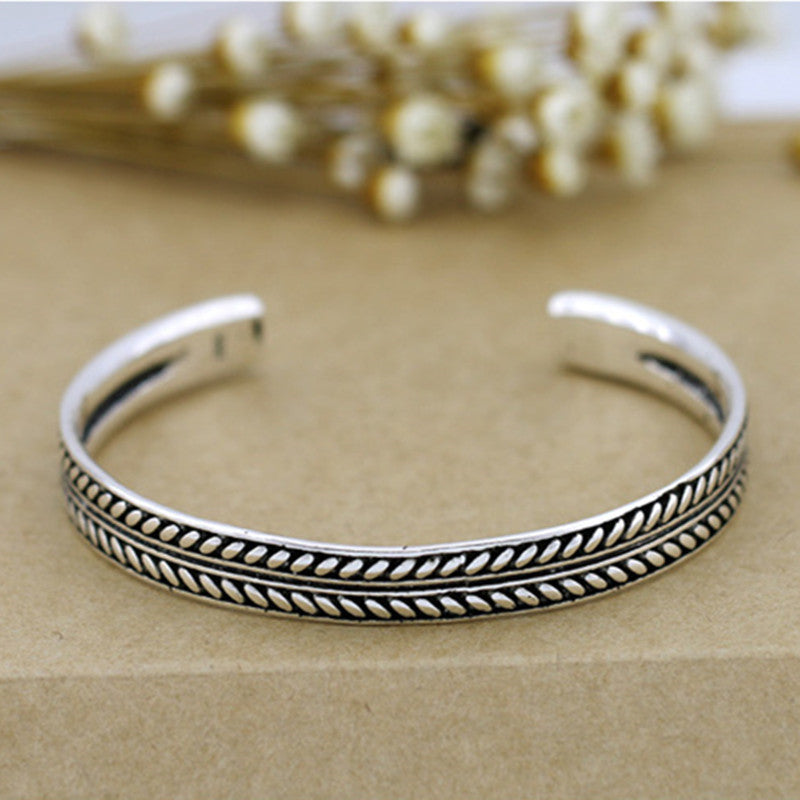 Handmade 925 Silver Bracelet Opening Thai Silver Carved Unisex Bracelet