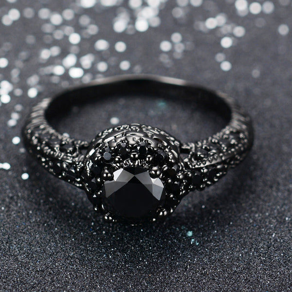 Big Black Diamond Small Black Simulated Diamond Ring Unisex Trendy Ring