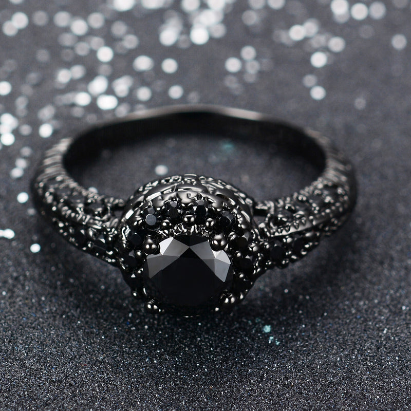 Big Black Diamond Small Black Simulated Diamond Ring Unisex Trendy Ring