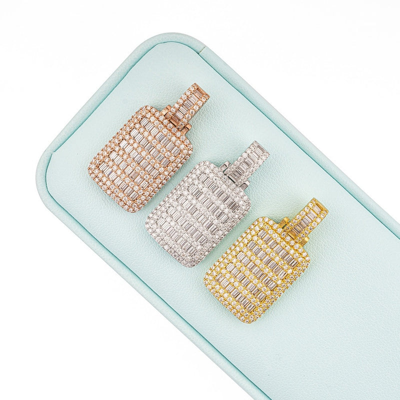 S925 Silver Inlay Dog Tag Pendant Hip Hop Jewelry