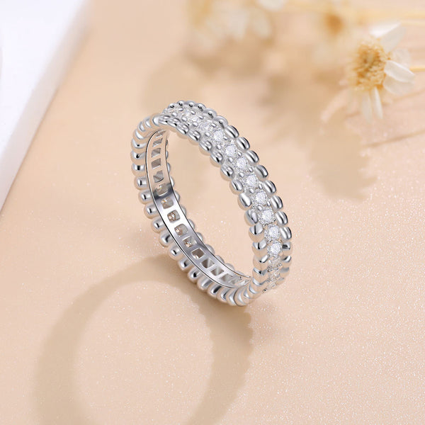 Bead Edge Full Eternity Ring Female 925 Silver 18K Gold Plating Moissanite Ring