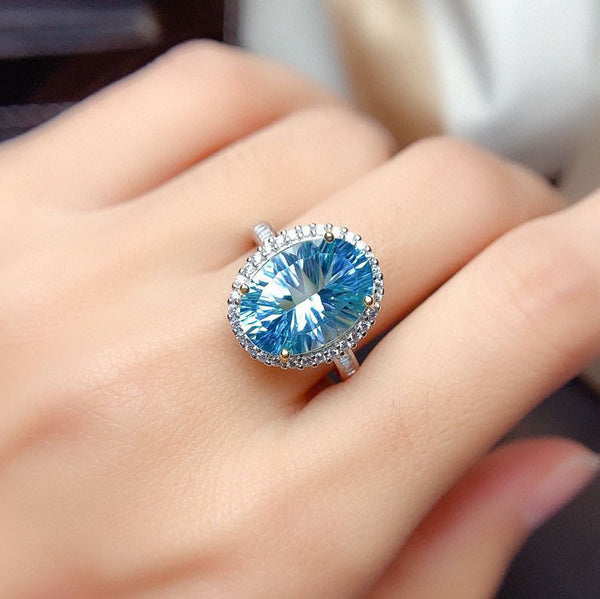 Handmade 3ct Lab Aquamarine Promise Ring 925 Sterling Silver Rings