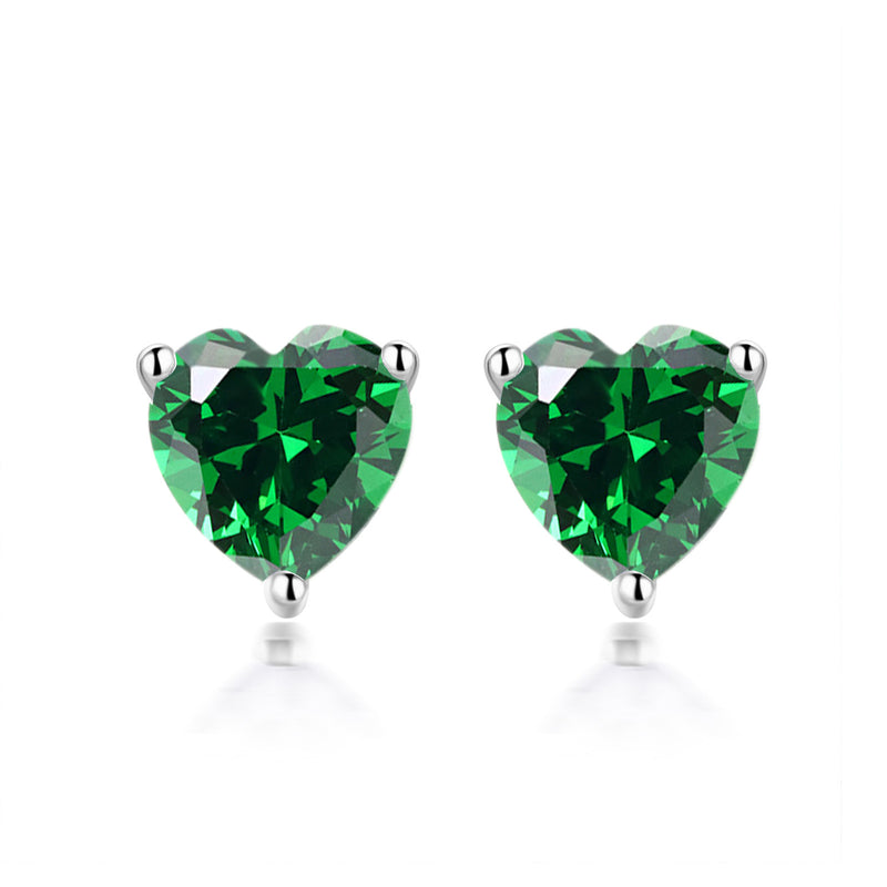 S925 Sterling Silver Simple Heart-Shaped Zircon Birthstone Stud Earrings