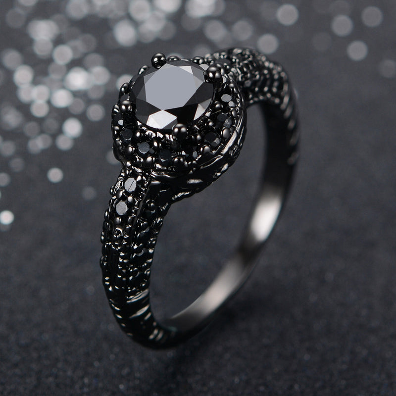 Big Black Diamond Small Black Simulated Diamond Ring Unisex Trendy Ring