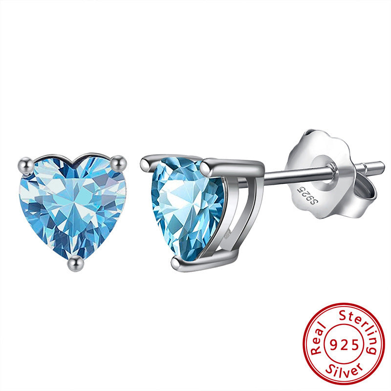 S925 Sterling Silver Loving Heart Stud Earrings – Simulated Birthstone