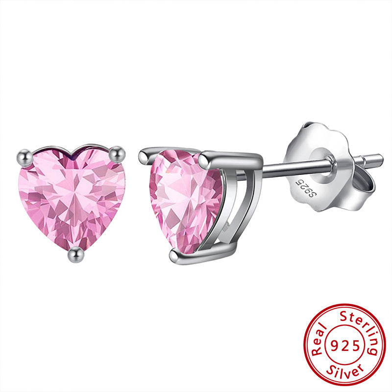 S925 Sterling Silver Loving Heart Stud Earrings – Simulated Birthstone