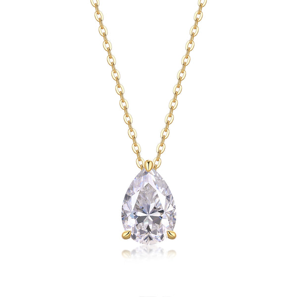 Under The Moon - A Fashionable And Trendy Diamond Pendant Necklace Set With Pear-shaped Moissanite S925 Sterling Silver And Gold Plating