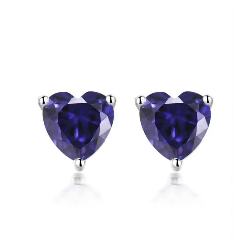 S925 Sterling Silver Simple Heart-Shaped Zircon Birthstone Stud Earrings