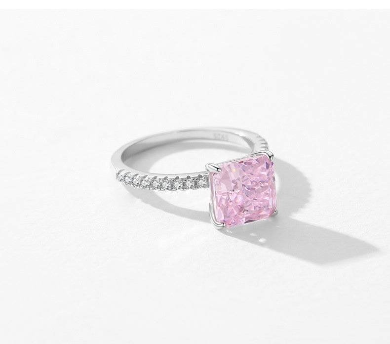 S925 Sterling Silver Ice Flower Cut Square Zircon Ring