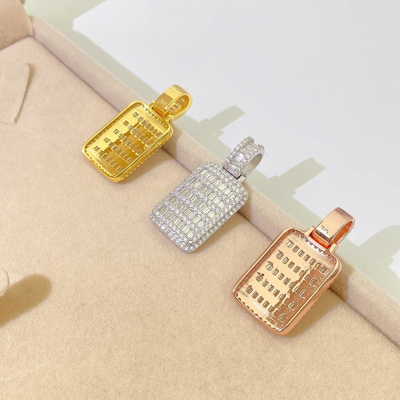 S925 Silver Inlay Dog Tag Pendant Hip Hop Jewelry