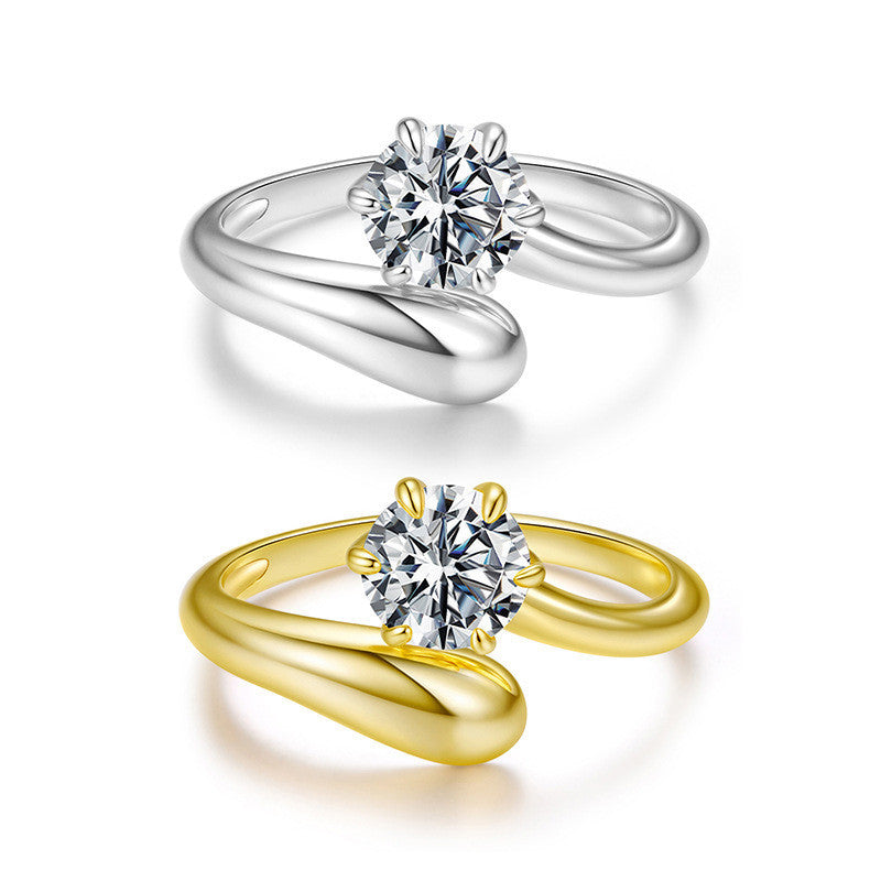 Moissanite Open Ring Wedding Ring Elegant Luxury S925 Sterling Silver Ring