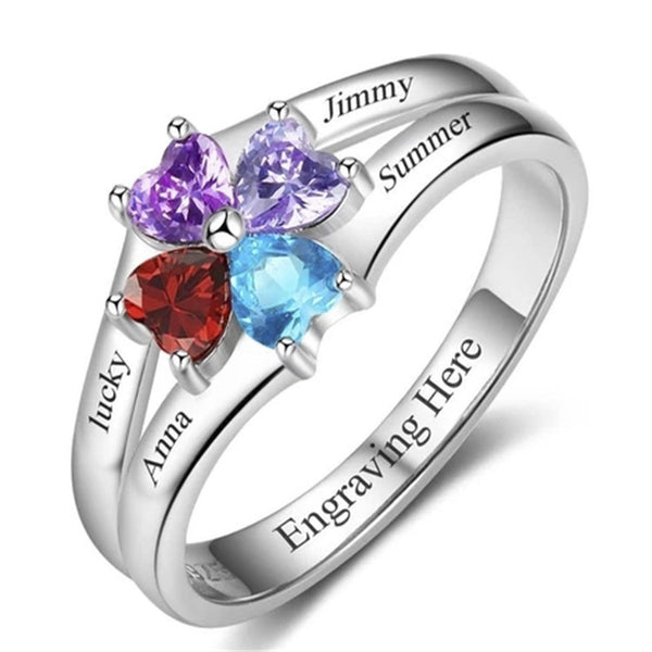 Birthstone engraved Lovers Promise Rings, Mothers Day Ring, 925 Sterling Silver