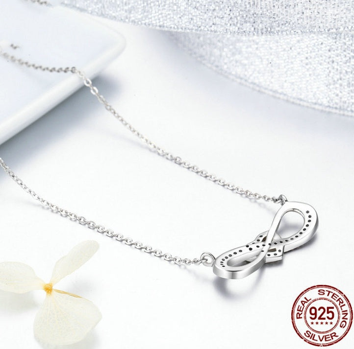 Eight-character diamond heart-shaped clavicle chain necklace chain endless love element s925 sterling silver necklace