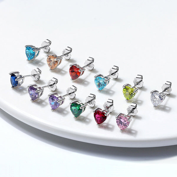 S925 Sterling Silver Loving Heart Stud Earrings – Simulated Birthstone
