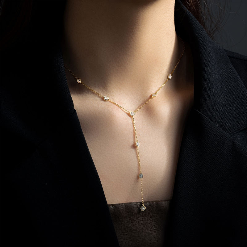 S925 Sterling Silver Tassel Diamond-studded Necklace