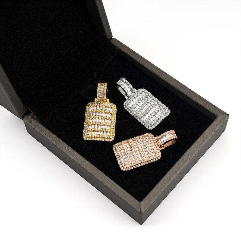 S925 Silver Inlay Dog Tag Pendant Hip Hop Jewelry