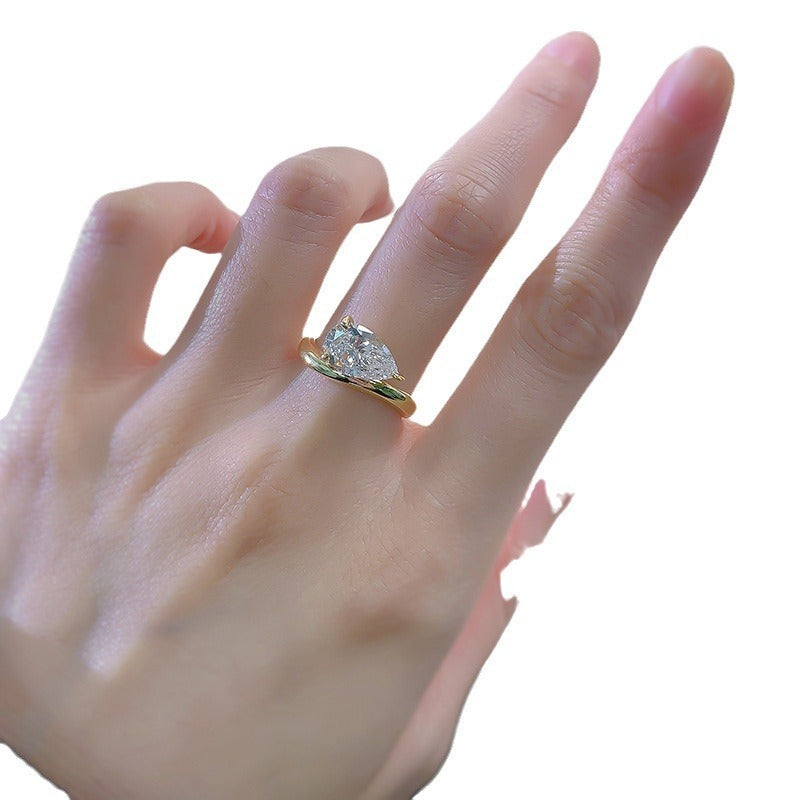 Jewelry 925 Silver Ins Water Drop Diamond Ring