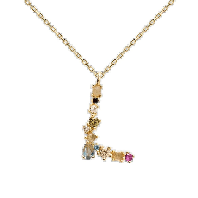 English Letter Alphabet Necklace Female Colorful Crystals Gem S925 Pure