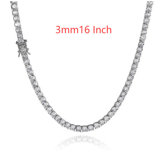 3mm 4mm 5mm 65 MmS925 Silver Moissanite Single Row Tennis Chain Bracelet Hip Hop Necklace