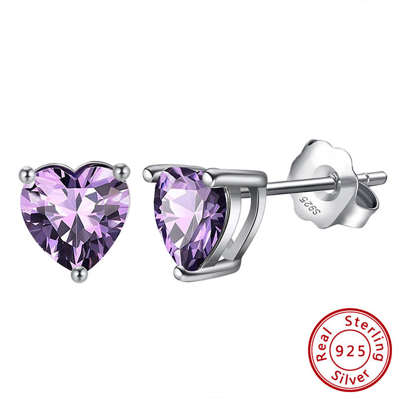 S925 Sterling Silver Loving Heart Stud Earrings – Simulated Birthstone