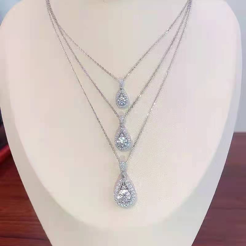 D Color Moissanite Exquisite Luxury Fashion Water Drop Pendant Necklace