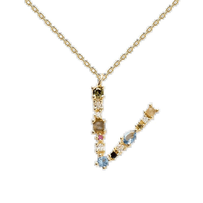 English Letter Alphabet Necklace Female Colorful Crystals Gem S925 Pure
