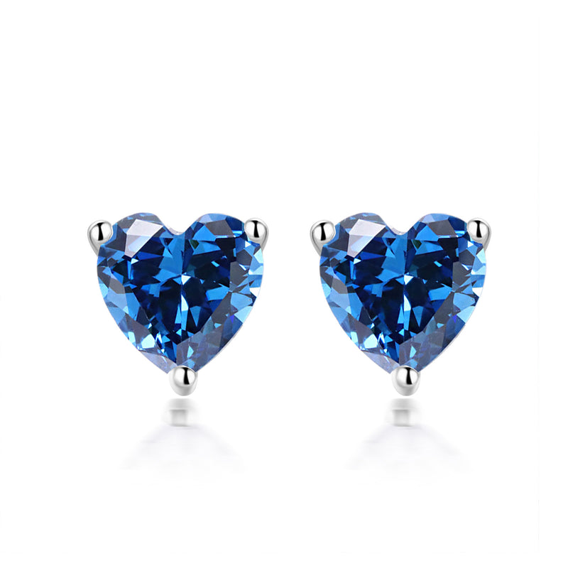 S925 Sterling Silver Simple Heart-Shaped Zircon Birthstone Stud Earrings