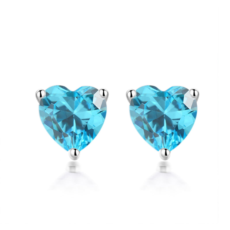 S925 Sterling Silver Simple Heart-Shaped Zircon Birthstone Stud Earrings