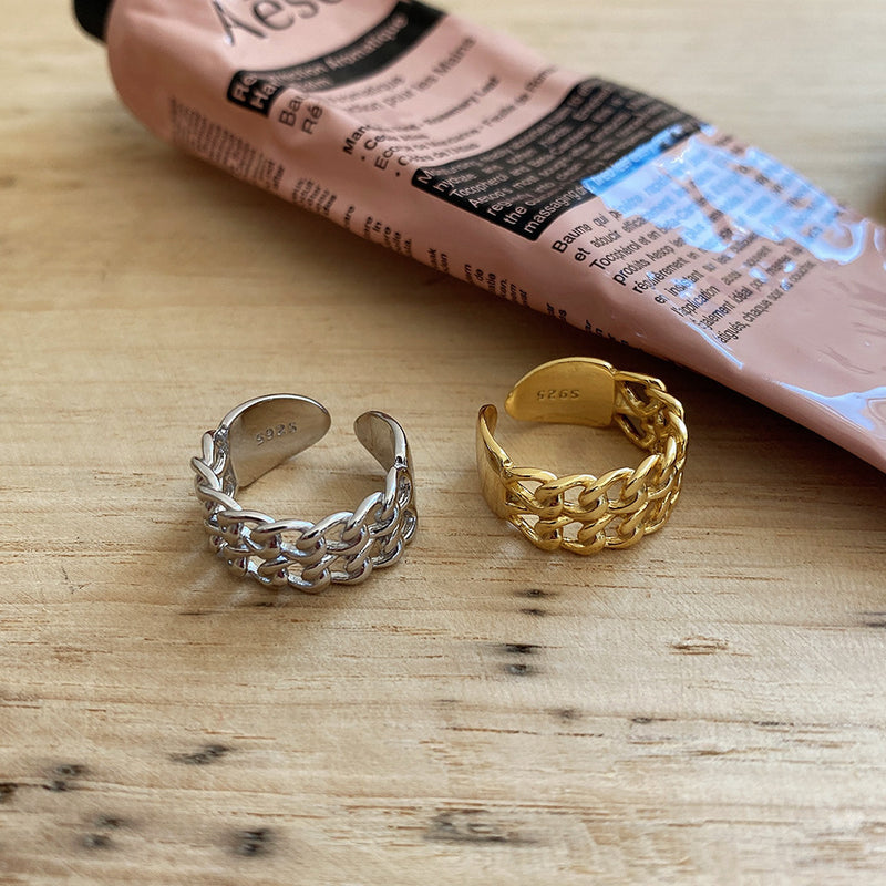 French 925 Sterling Silver Double Chain Ring