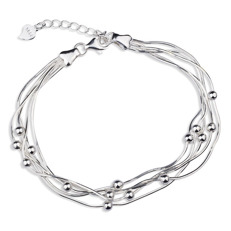 S925 Sterling Silver Multi-layer Ball Bracelet Women's Ins Style Niche