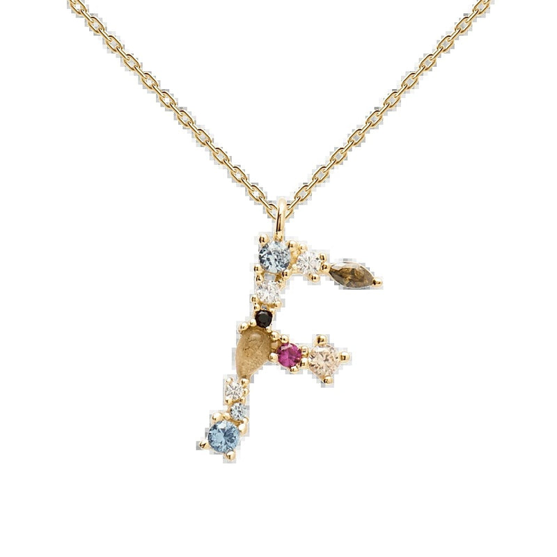 English Letter Alphabet Necklace Female Colorful Crystals Gem S925 Pure
