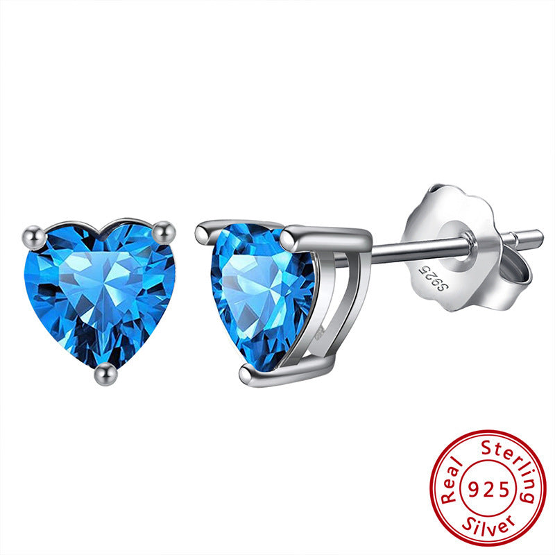 S925 Sterling Silver Loving Heart Stud Earrings – Simulated Birthstone