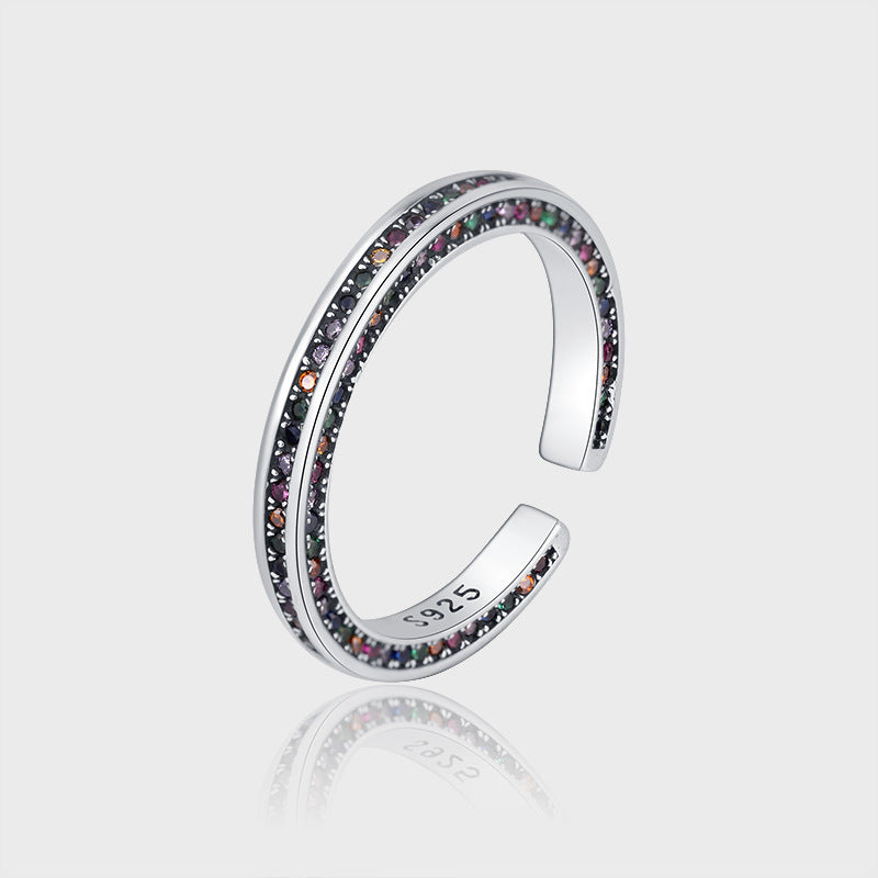 S925 Sterling Silver Rainbow Sparkling Diamond Ring Women's Zircon
