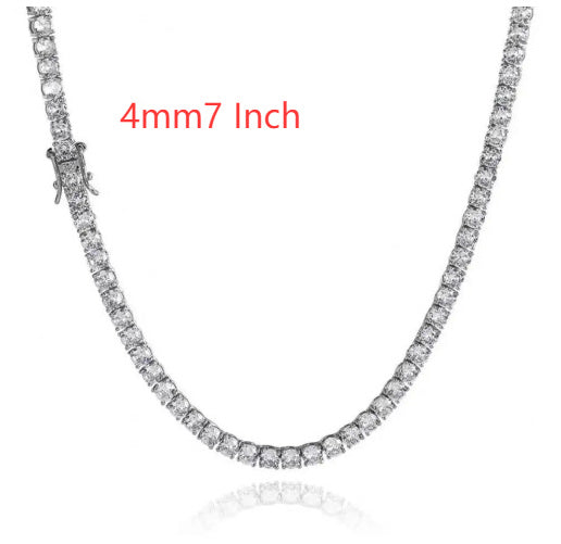 3mm 4mm 5mm 65 MmS925 Silver Moissanite Single Row Tennis Chain Bracelet Hip Hop Necklace