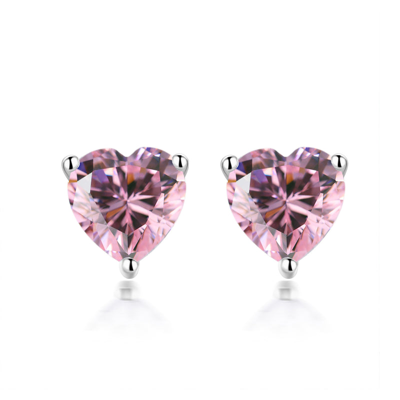 S925 Sterling Silver Simple Heart-Shaped Zircon Birthstone Stud Earrings