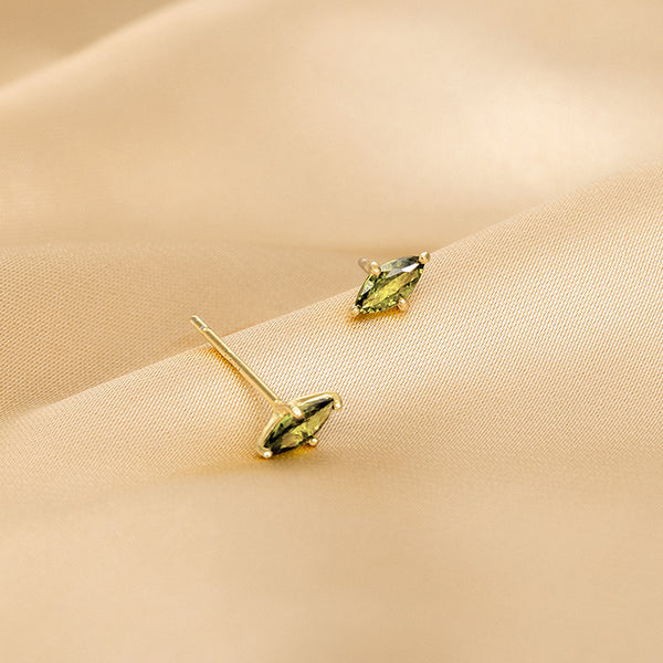 S925 Sterling Silver Gold Plated Olive Green Marquise Stud Earrings