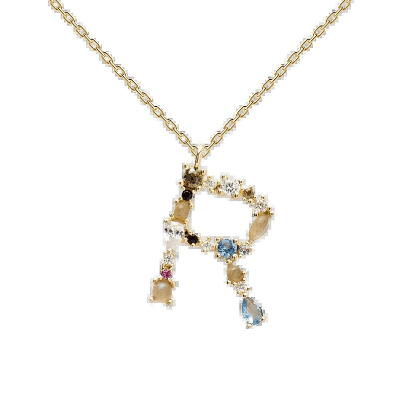 English Letter Alphabet Necklace Female Colorful Crystals Gem S925 Pure