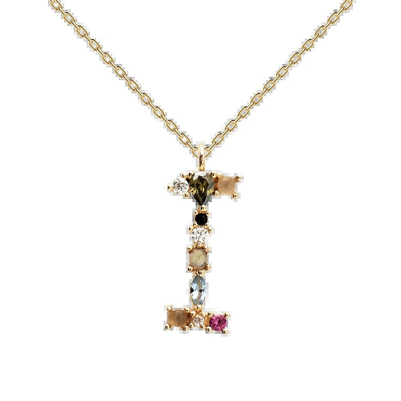 English Letter Alphabet Necklace Female Colorful Crystals Gem S925 Pure