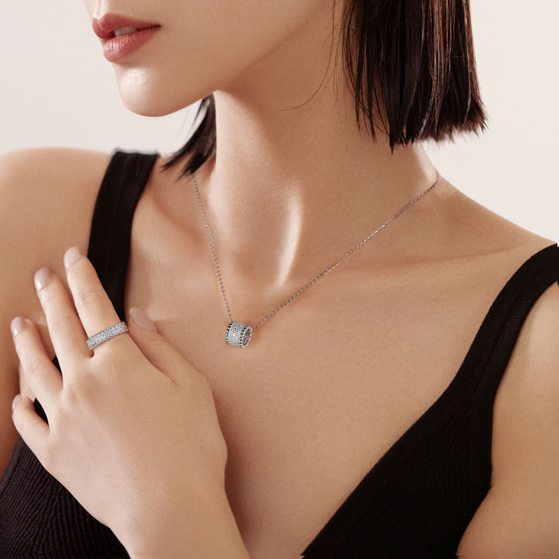 Bead Edge Full Eternity Ring Female 925 Silver 18K Gold Plating Moissanite Ring