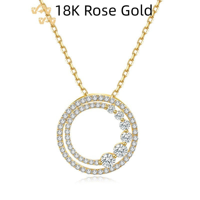 18K Solid Yellow Gold, Rose Gold Diamond Necklace Round