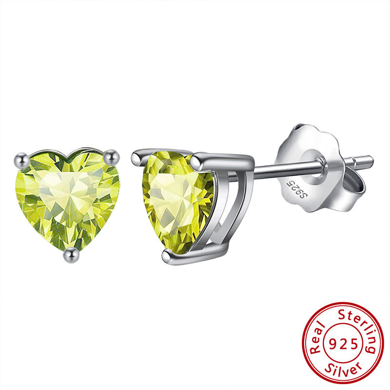 S925 Sterling Silver Loving Heart Stud Earrings – Simulated Birthstone