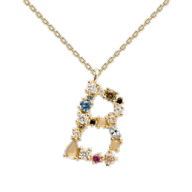 English Letter Alphabet Necklace Female Colorful Crystals Gem S925 Pure