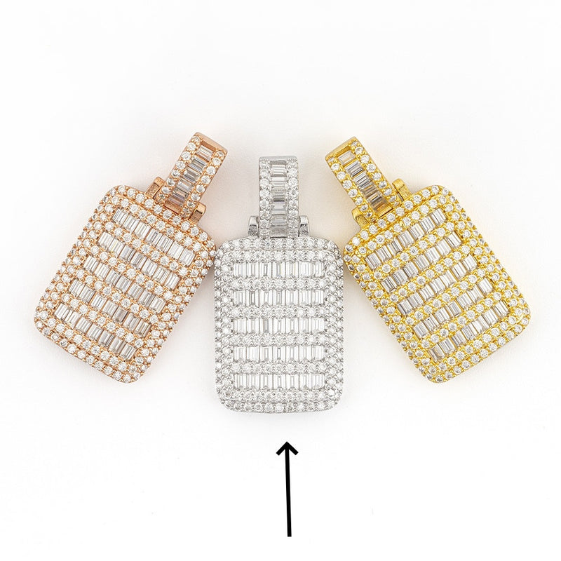 S925 Silver Inlay Dog Tag Pendant Hip Hop Jewelry