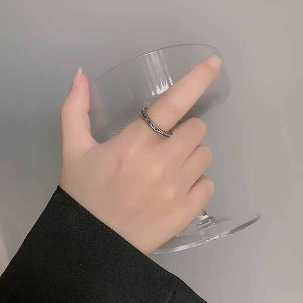 S925 Sterling Silver Rainbow Sparkling Diamond Ring Women's Zircon