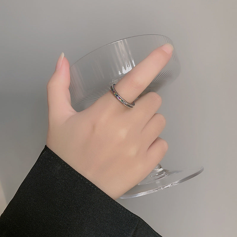 S925 Sterling Silver Rainbow Sparkling Diamond Ring Women's Zircon