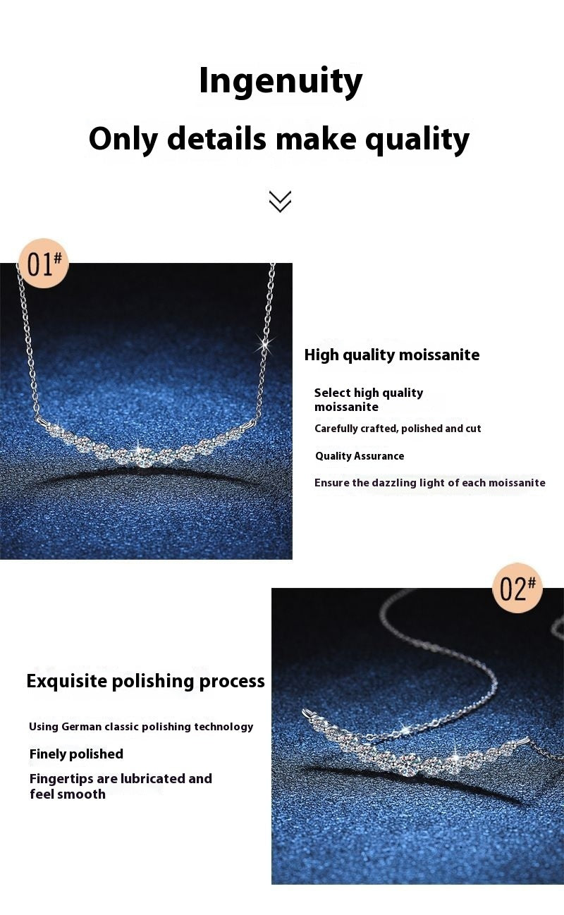 S925 Sterling Silver Moissanite Necklace Light Luxury High-grade 11 Karat D Color