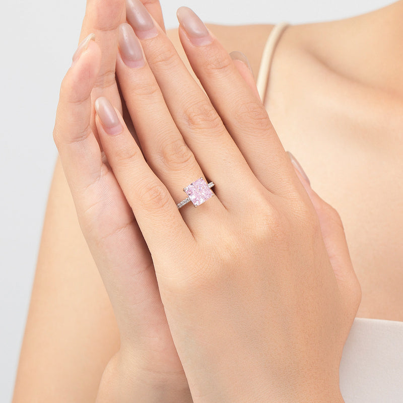 S925 Sterling Silver Ice Flower Cut Square Zircon Ring