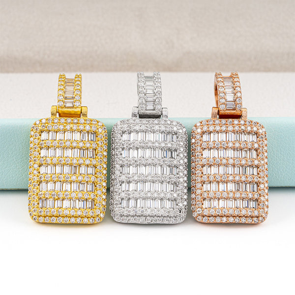 S925 Silver Inlay Dog Tag Pendant Hip Hop Jewelry