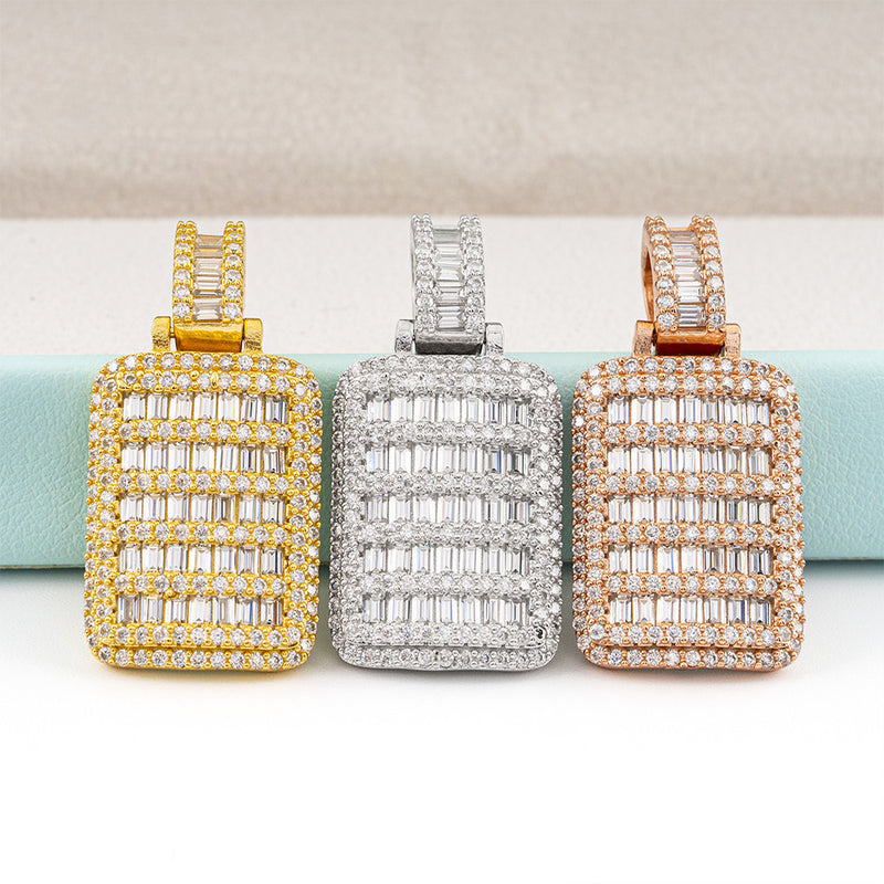 S925 Silver Inlay Dog Tag Pendant Hip Hop Jewelry