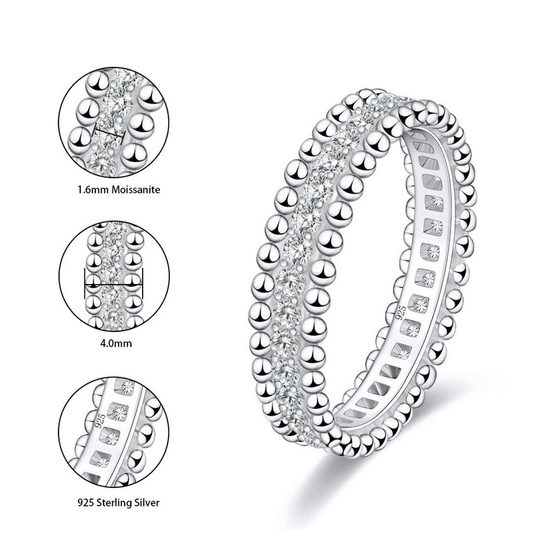 Bead Edge Full Eternity Ring Female 925 Silver 18K Gold Plating Moissanite Ring